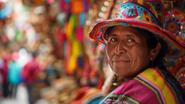 Against the backdrop of vibrant markets indigenous women from Peru sell their handmade crafts their colorful attire a reflection of their rich cultural heritage