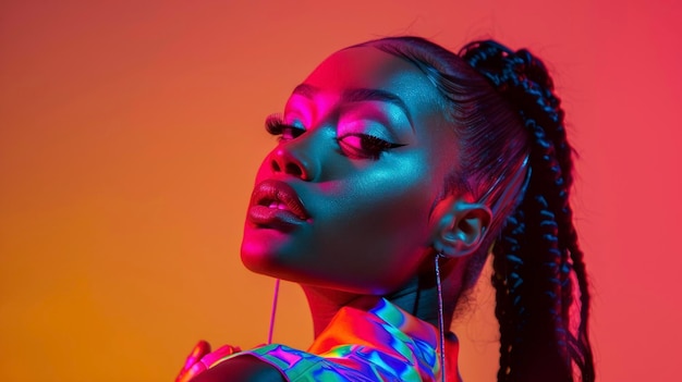 Against a monochrome background a stunning black woman stands out in her rainbowtoned monochrome