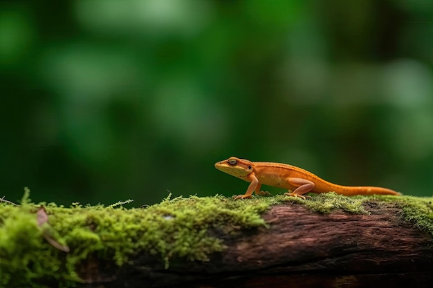 Against a natural backdrop a closeup of a tiny pseudocalotes tympanistrigas head is shown