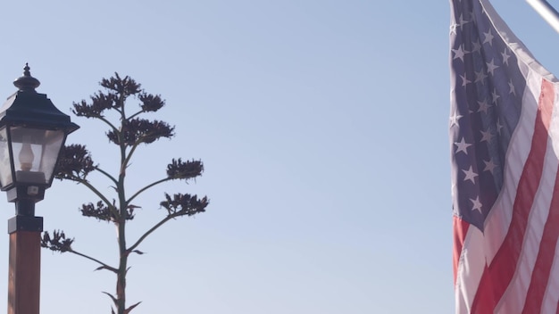 Agave cactusbloem wilde westen lantaarn en Amerikaanse vlag west-californië usa