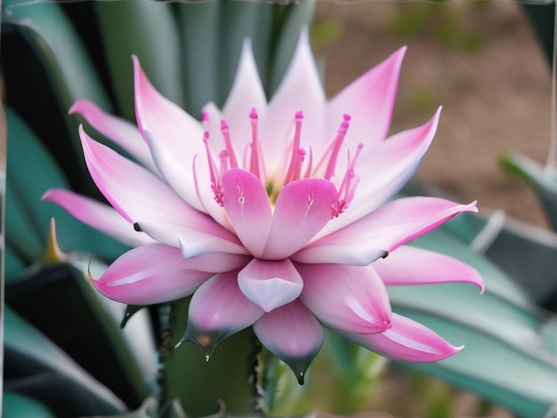 Agave Plant and Pink Flowers Nature039s Delicate Beauty