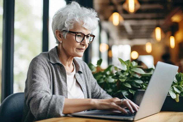 Age defying learning senior woman thrives with laptop