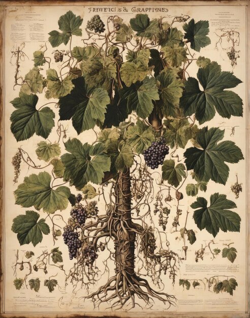 Photo aged botanical poster featuring a fullgrown flower with roots created for educational exploration