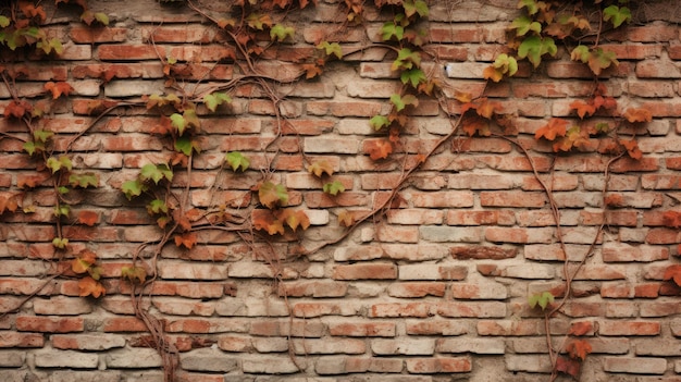 Старая кирпичная стена с виноградниками