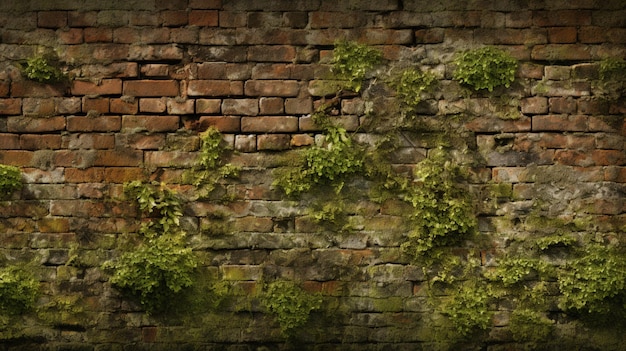 Photo aged brick with mossy patches background