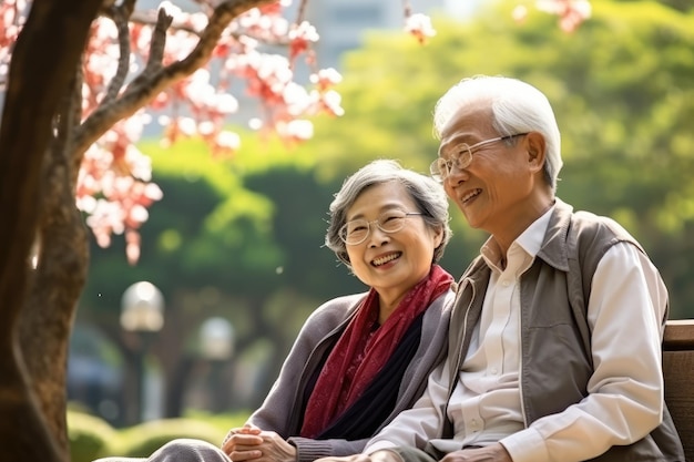 Aged couple resting in park