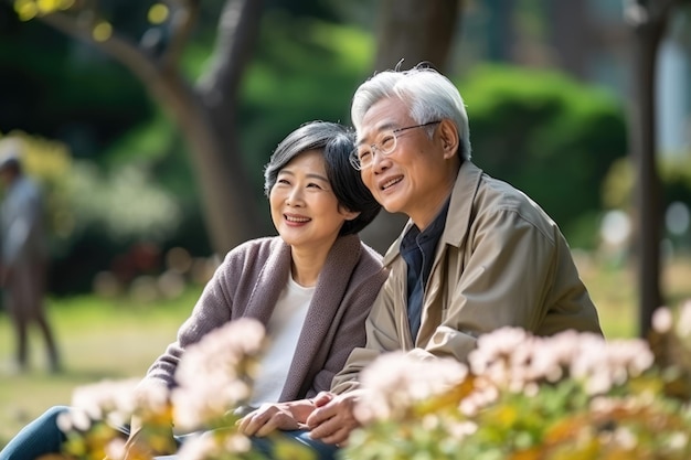 Aged couple resting in park