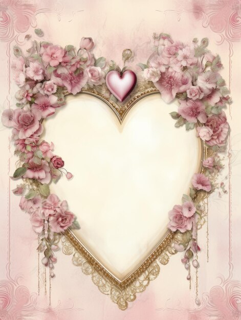 Photo aged paper with victorian border hearts