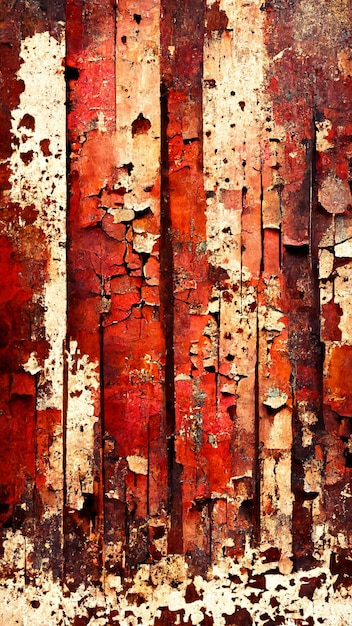 腐った赤色の老朽化した金属の背景に裂け目がある
