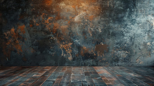 aged wall and wooden floor with dramatic lighting