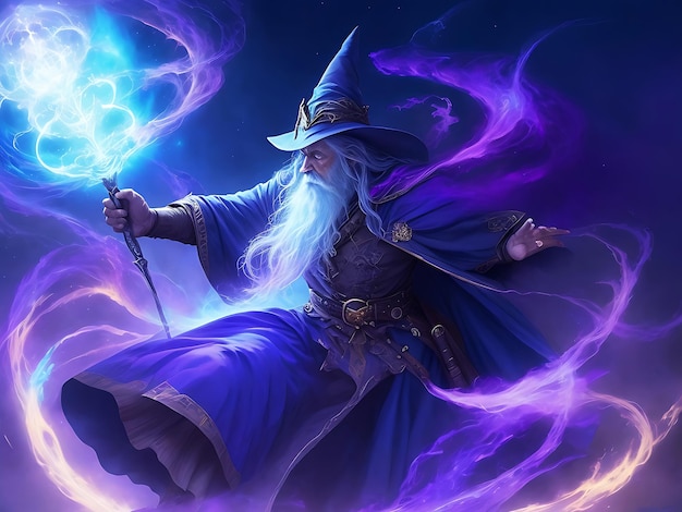 Aged wizard casting the spell Variation