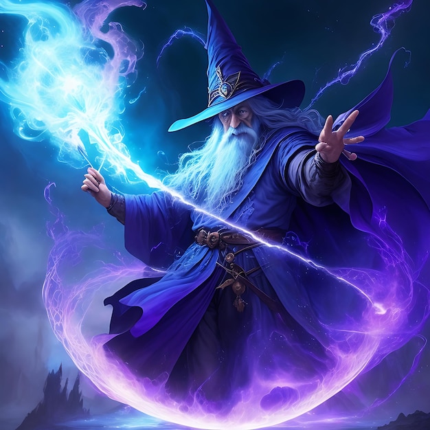 An aged wizard casting the spell