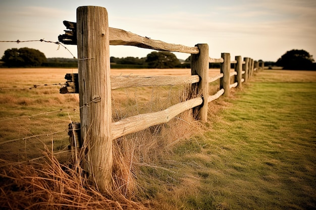 Aged Wooden Fence Winding Through a Countryside Landscape