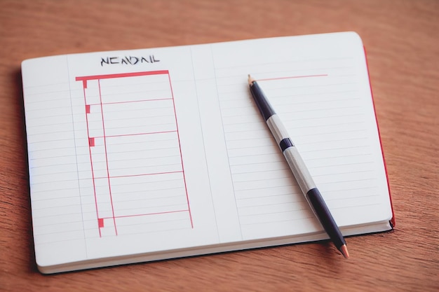 Agenda for the meeting at Calendar book with a blank list planning conceptually