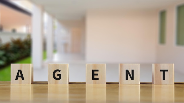 Photo agent word written with wooden cube