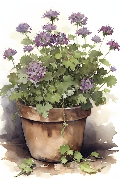 Photo ageratum watercolor art print for charming and sweet home decoration generative ai