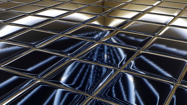 Aggregated curve light reflection on a glass tile floor (3D Rendering)