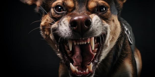 Photo aggressive dog shows dangerous teeth generative ai