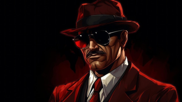 Aggressive Gangster Suit Red Hat Digital Illustration 8k Resolution