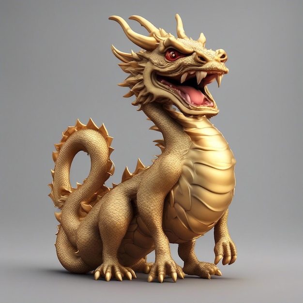 An Aggressive Golden Dragon Standing with background Happy Chinese New Year 2024