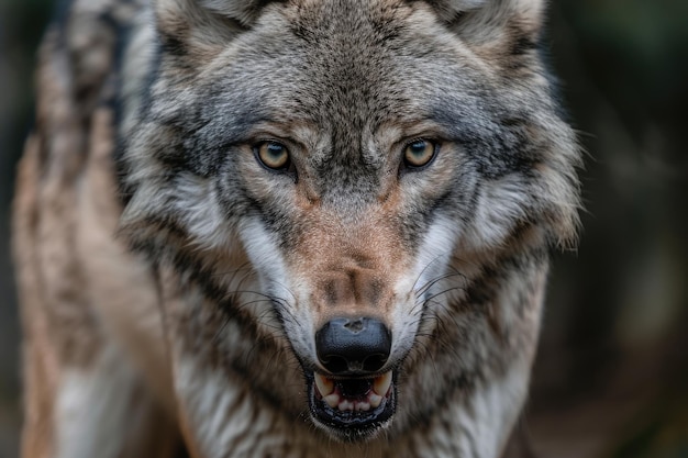 Aggressive Grey Wolf Portrait in Canadian Forest Summer