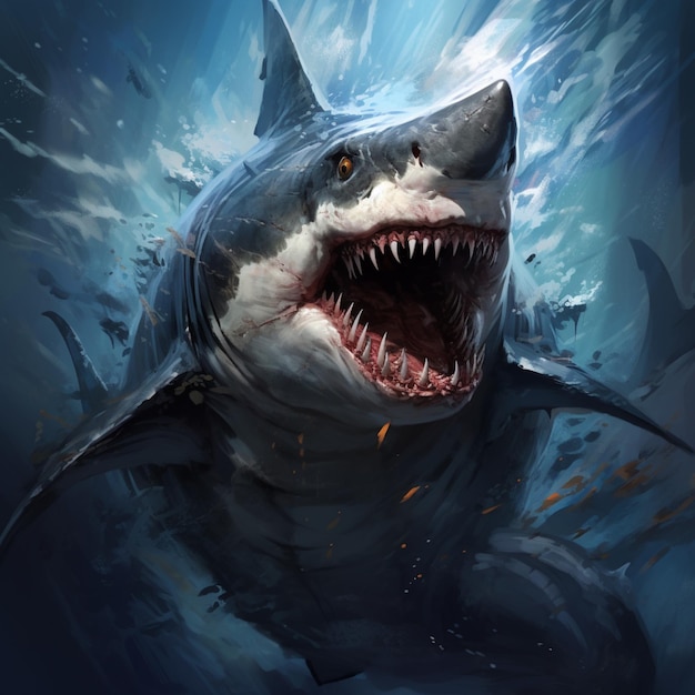 Photo aggressive violent shark fish image generative ai