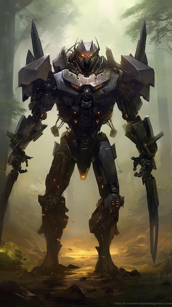 Photo an aggressive warrior mecha influenced by witcher geralt of rivia tall and imposing