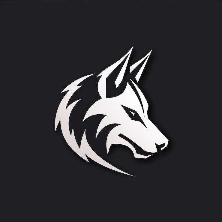 Photo aggressive wolf logo illustration in monochromatic style