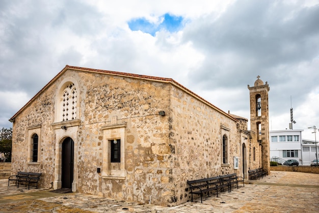 Agia Paraskevi old stone with domes and bell tower Byzantine Church in Geroskipou village Cyprus