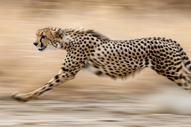 Движущийся гепард, захватывающий суть скорости в движении Динамическое изображение гепарда, демонстрирующего свою ловкость и скорость в движении