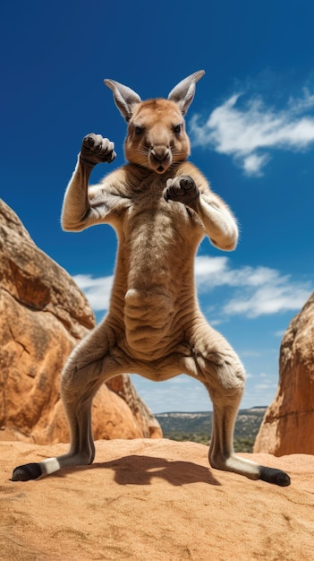 Foto sfondo agile boxe di canguro con le zampe posteriori per il telefono