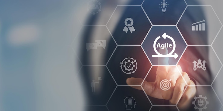 Photo agile management the principles of agile software development and lean management to various management processes product development lifecycle and project management change driven concept