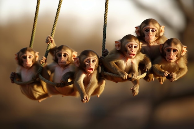 Photo agile monkeys swinging