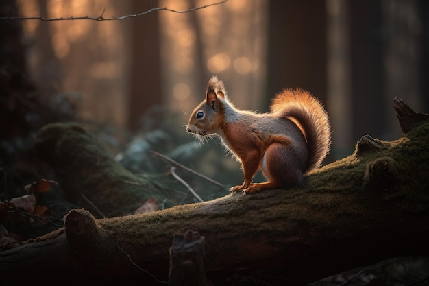 Agile squirrel holding nut in natural environment generative IA
