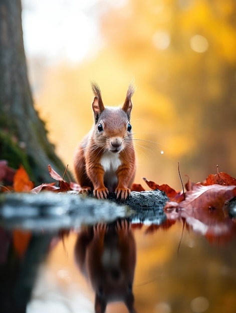 Photo an agile squirrel scurrying up a tree in search of acorns