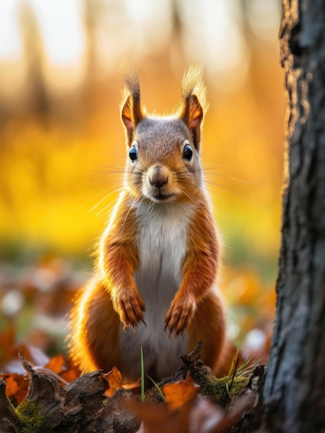 An agile squirrel scurrying up a tree in search of acorns