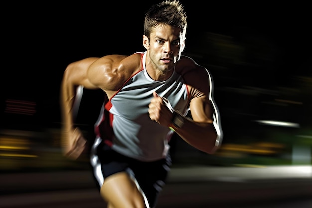 The agility and speed of a male athlete as he engages in a sprinting session on the track Generative AI