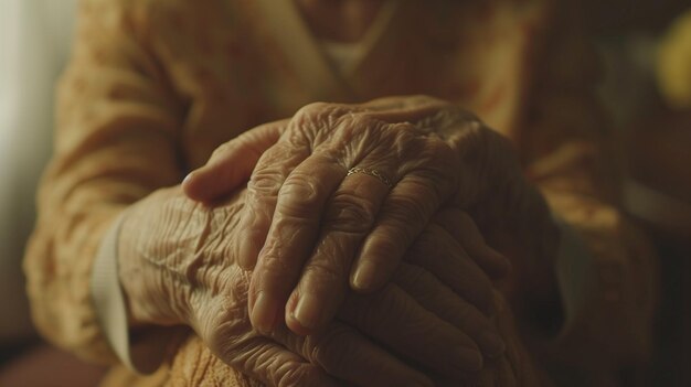 Foto processo di invecchiamento vicino alle mani e alla pelle di una donna molto anziana