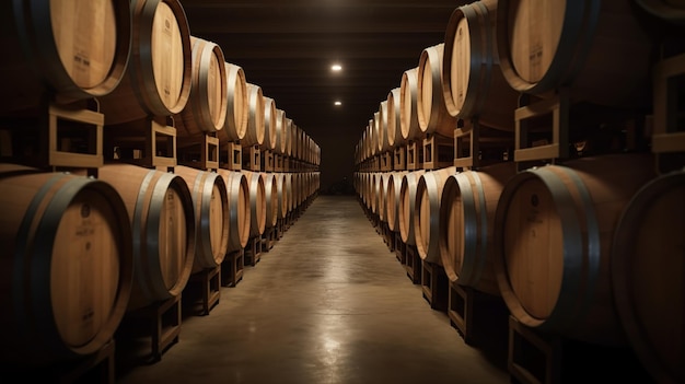 Aging Wine in a Wooden Barrel Room Generative AI