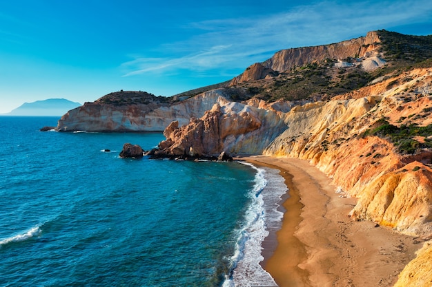 Agios ioannis beach on sunset milos island greece