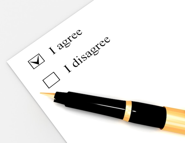 agreement concept. i agree . i disagree . 3d rendered illustration