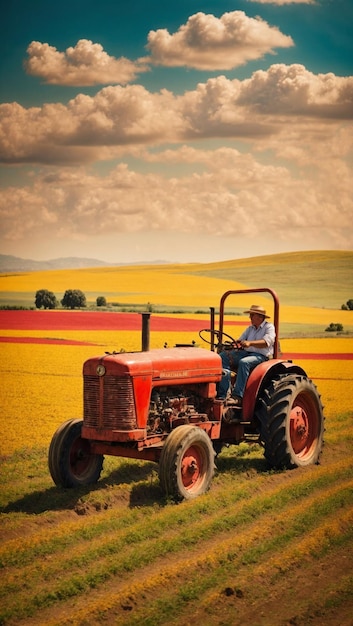 Foto agricultor en tractor generado por ia dia colorido