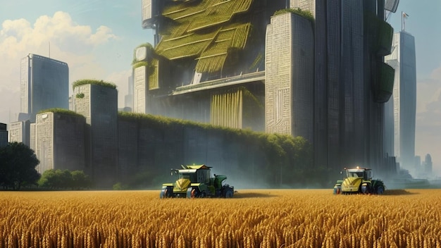 Agricultural field in a futuristic city