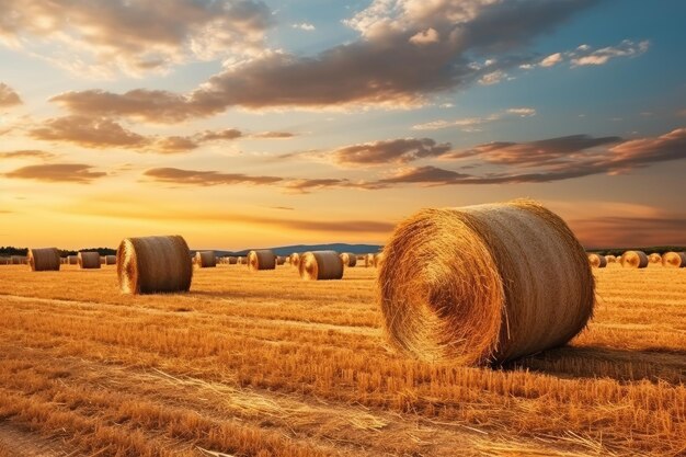 Agricultural field landscape with haystack