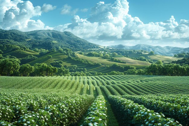 Agricultural landscape modern background in 3D