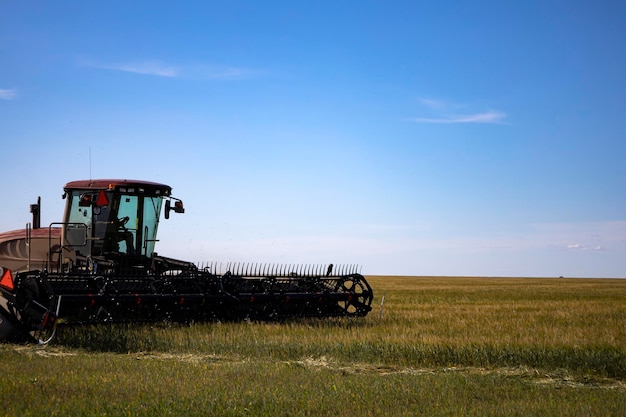 Agricultural machinery in operation in the fields. A new trend in technology.