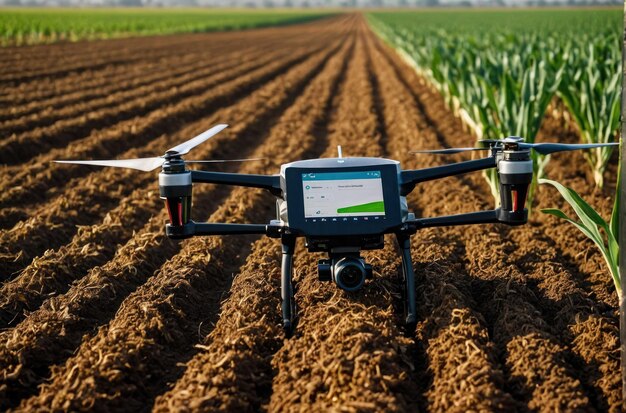 Photo agricultural machinery at work in field