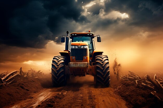 Agricultural photography with tractor in the field