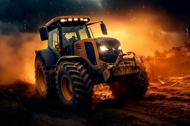 agricultural photography with tractor in the field