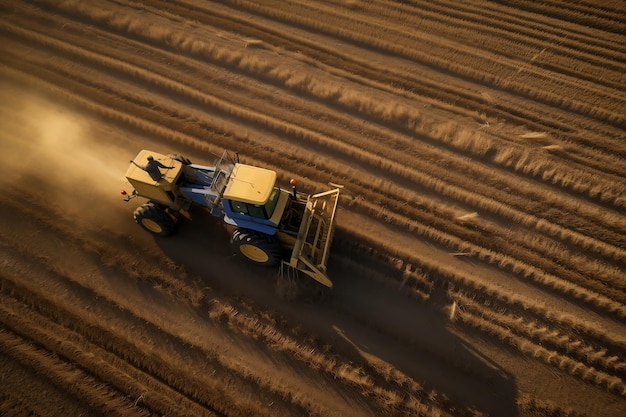 Agricultural Precision Aerial View of a Tractor Tending to Crops Generative By Ai